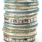 CARA COUTURE Bead & Crystal 27 Piece Bangle Set Turquoise, Silver & Gold NEW $70 CARA COUTURE Bead & Crystal 27 Piece Bangle Set Turquoise, Silver & Gold NEW $70