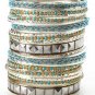 CARA COUTURE Bead & Crystal 27 Piece Bangle Set Turquoise, Silver & Gold NEW $70