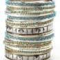 CARA COUTURE Bead & Crystal 27 Piece Bangle Set Turquoise, Silver & Gold NEW $70