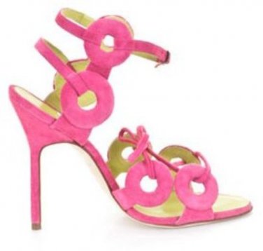 Manolo Blahnik Dos Porc Velour Fuxia Pink Suede Strappy Sandals 40.5 NEW $875