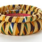 Cara Couture Yellow Ethnic Print Fabric 2 Piece Bangle Set NEW $105 Size 8