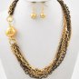NEW Hematite & Goldtone Multi Strand Necklace & Earring Set with Ball Charm