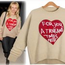 NEW Heart “For You A Thousand Times Over” Tan & Red Sweater OS Fits Sz S M NEW Heart “For You A Thousand Times Over” Tan & Red Sweater OS Fits Sz S M