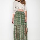 New UMGEE Lime Green Print Erin Maxi Skirt with Dual Slits S M L