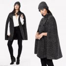 LOVE STITCH Charcoal Double Breasted Marled "Anika Cape Coat" NEW S/M M/L