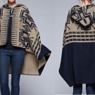 LOVE STITCH Camel & Black "Autumn Buckle Cape" Buckle Front Poncho NEW O/S
