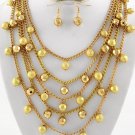 NEW Gold Ccb Bead Multi Row Layer Charm Necklace & Dangle Earring Set NEW Gold Ccb Bead Multi Row Layer Charm Necklace & Dangle Earring Set