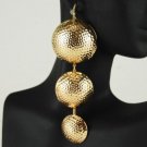 NEW 4.5" Dangle Embossed Circle Gold Tone Metal Pierced Earrings STUNNING! WOW!