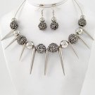 NEW Silver Tone Ccb Bead & Spike Charm Necklace & Dangle Earring Set STATEMENT NEW Silver Tone Ccb Bead & Spike Charm Necklace & Dangle Earring Set STATEMENT
