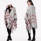 LOVE STITCH Grey Plaid "Nottingham Poncho" Fringed Soft Woven Sweater NEW O/S LOVE STITCH Grey Plaid "Nottingham Poncho" Fringed Soft Woven Sweater NEW O/S