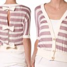 NEW Coutori Purple Stripes Button Bow Detailed Crop Top Open Back Cardigan L NEW Coutori Purple Stripes Button Bow Detailed Crop Top Open Back Cardigan L