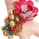 NEW Fuchsia Flower Multi Row Bracelet with Hanging Charms Statement Piece NEW Fuchsia Flower Multi Row Bracelet with Hanging Charms Statement Piece