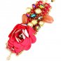 NEW Fuchsia Flower Multi Row Bracelet with Hanging Charms Statement Piece