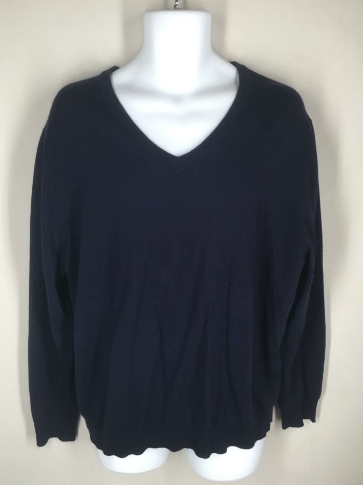 Club Room Men's Solid V Neck Merino Wool Blend Sweater Blue Size X-Large