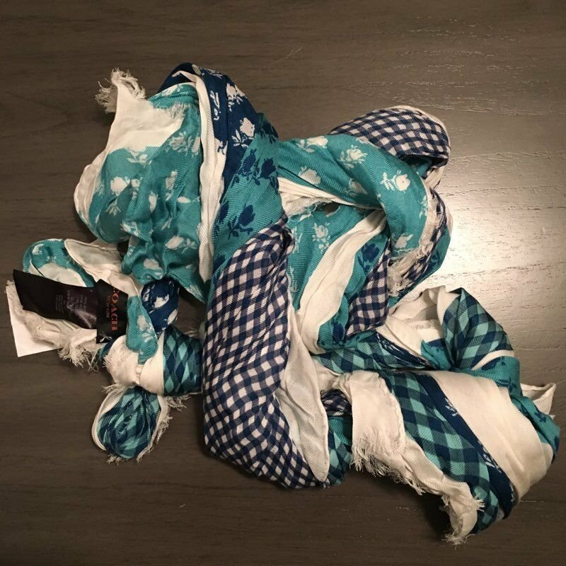 NWT Coach Blue Floral Badlands Patchwork Scarf 50" x 70" Shawl 85813 MSRP $195
