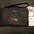 NWT $95 Coach Cherry Signature C Corner Zip Wristlet in Brown & Black 31891