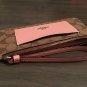 NWT $150 Coach Khaki & Petal Pink Coated Canvas & Leather Zip Top Wristlet 37565