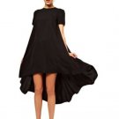 NEW Black Haoduoyi Short Sleeve High Low Swing Cocktail Dress Sz L (US 6)