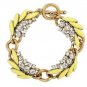 New Yellow Enamel & Rhinestone Leaf Gold Tone Chain Link Toggle Bracelet WOW!