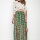 New UMGEE Lime Green Plaid Print Erin Maxi Skirt with Dual Slits Size S M L New UMGEE Lime Green Plaid Print Erin Maxi Skirt with Dual Slits Size S M L