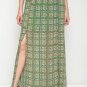 New UMGEE Lime Green Plaid Print Erin Maxi Skirt with Dual Slits Size S M L