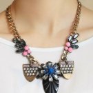New Black, Pink & Blue Enamel & Rhinestone Antique Gold Chain Link Necklace New Black, Pink & Blue Enamel & Rhinestone Antique Gold Chain Link Necklace