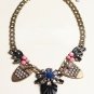 New Black, Pink & Blue Enamel & Rhinestone Antique Gold Chain Link Necklace