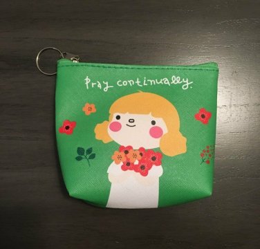 NEW Green Floral Pray Continually Coin Purse / Cosmetic Case Small Pouch Keyring