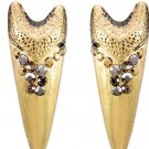 New Antique Gold Tone Teeth / Shield Post Earrings with Rhinestones New Antique Gold Tone Teeth / Shield Post Earrings with Rhinestones