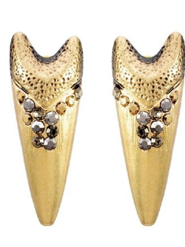 New Antique Gold Tone Teeth / Shield Post Earrings with Rhinestones
