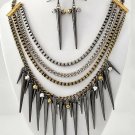 NEW Hematite Tri-Color Multi Row Spikes & CCB Beads Necklace & Earring Set NEW Hematite Tri-Color Multi Row Spikes & CCB Beads Necklace & Earring Set