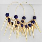 NEW CHUNKY HUGE Spikes & Purple Iridescent Resin Pave Balls 3 1/2" Hoop Earrings