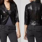 NWT Hype Black Shiny Gloss Sequin Cropped Blazer Size 6, 3/4 Sleeve MSRP $198