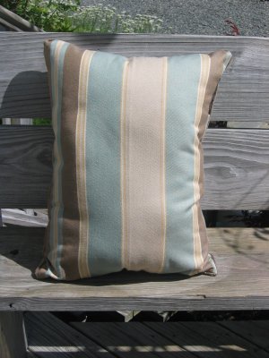 Wide striped pale blue, beige, brown pillow
