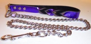 Twisted Garment Leather Chain Leash Purple/Black