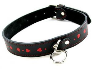Leather Collar With Red Hearts