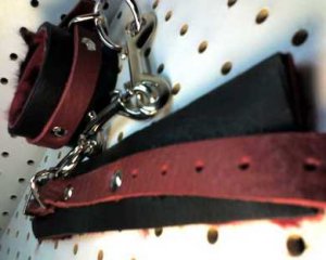 Black And Red Fur Lined Leather Cuffs