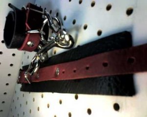 Black and Red Unlined Leather Cuffs