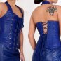 Leather Exotic Shaper Laced Zipper Blue Corset - Large