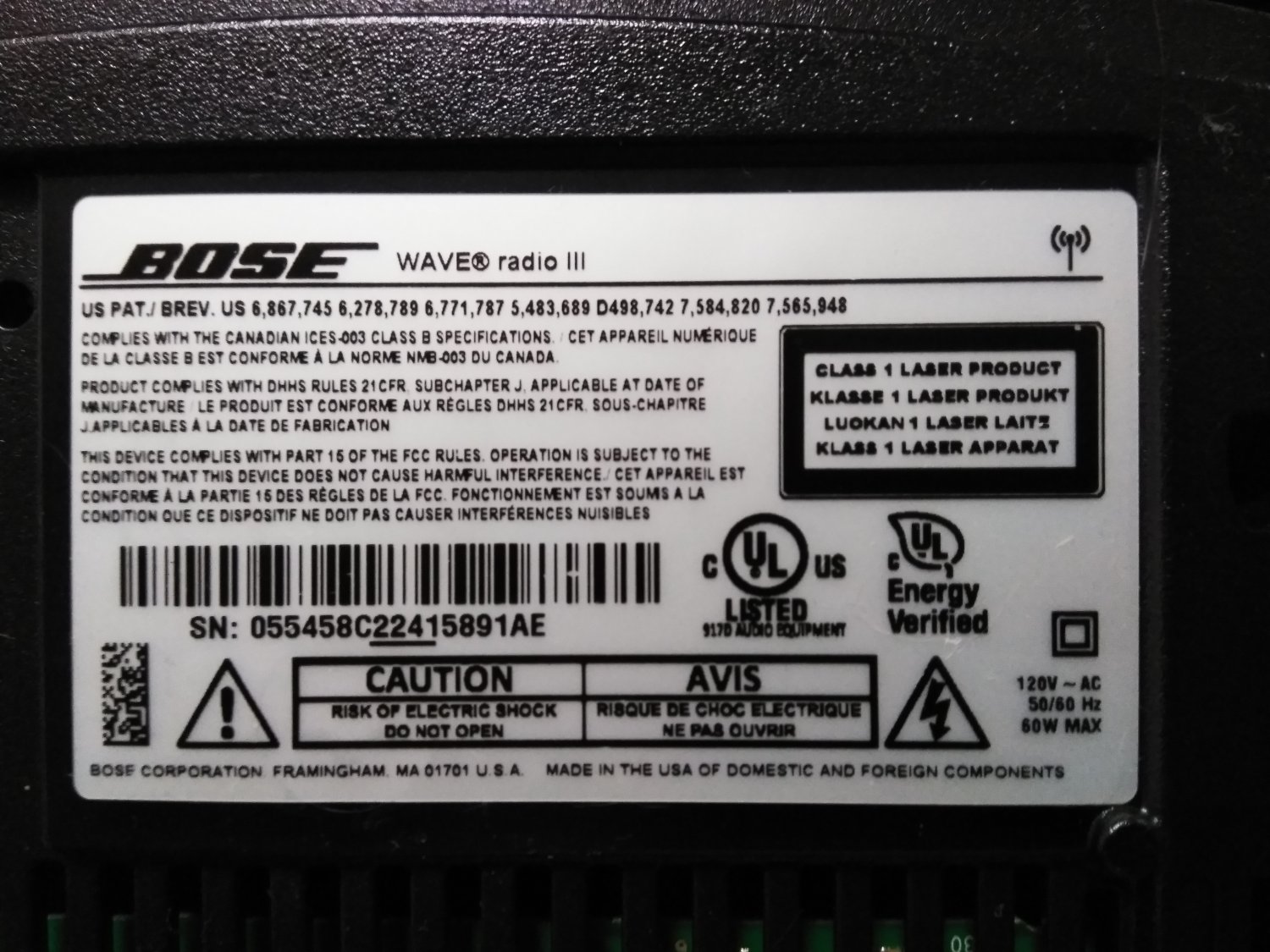 Bose Wave Radio III With Remote Power Cable & Aux Cable