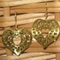 Etched Heart Shaped Dangle Pierced or Clip Earrings, Gold or Silver Plated LazerLace (tm) Charms
