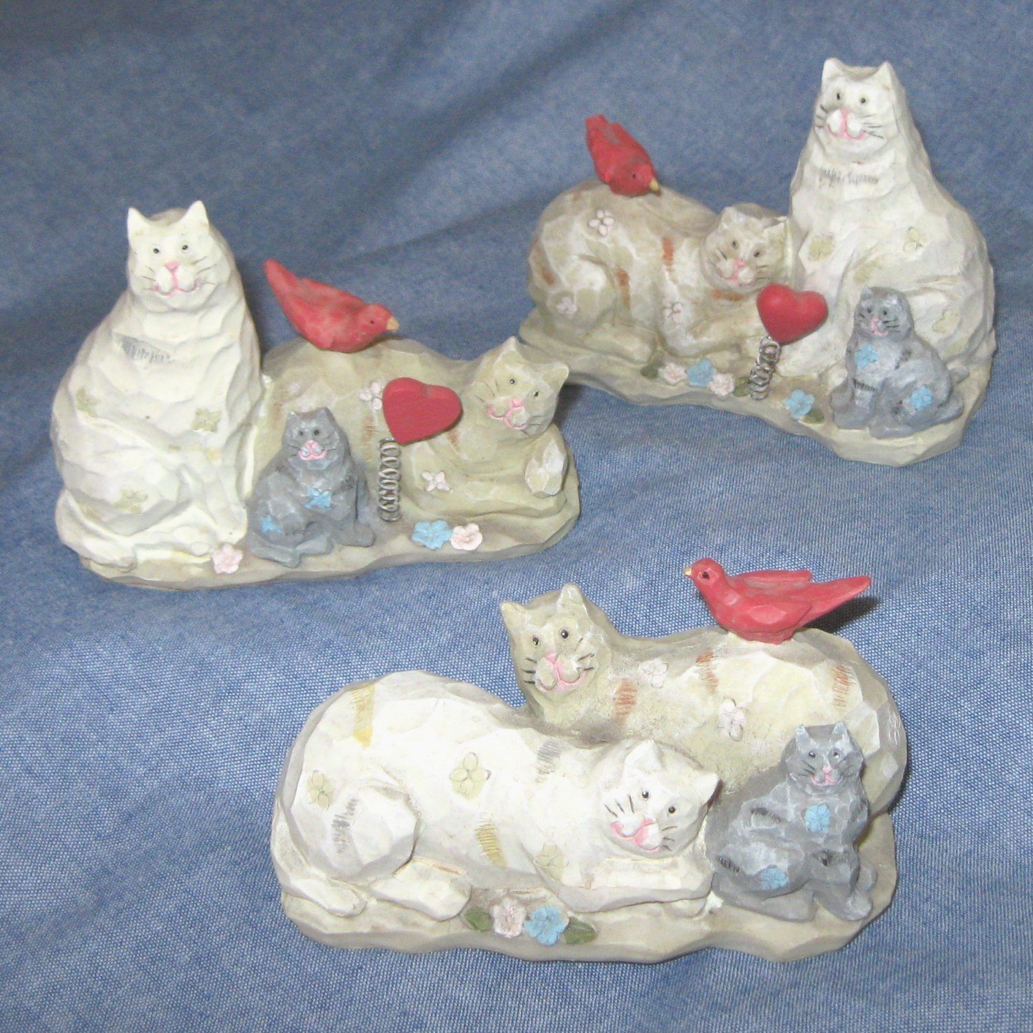 Set of 3 Kitty Cat Decorations, Polystone Resin Figurines, New