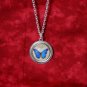 Glass Pendant and Chain, Silver Plated, with Blue Butterfly, Handmade