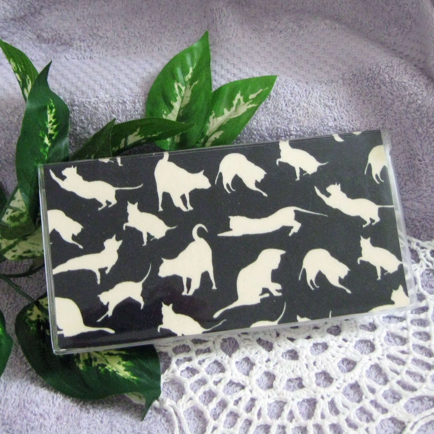 Checkbook Cover in Fabric & Vinyl for Duplicate & Top Tear Standard Checks, Cream Cats on Black