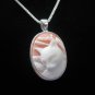 Cat Cameo Pendant with Optional Chain, Pink, Green, Blue, Black, Art Nouveau Style