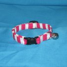 Cotton Safety Collar for Cats in Bright Pink and White Vertical Stripes, Awning Stripe Kitty Collar