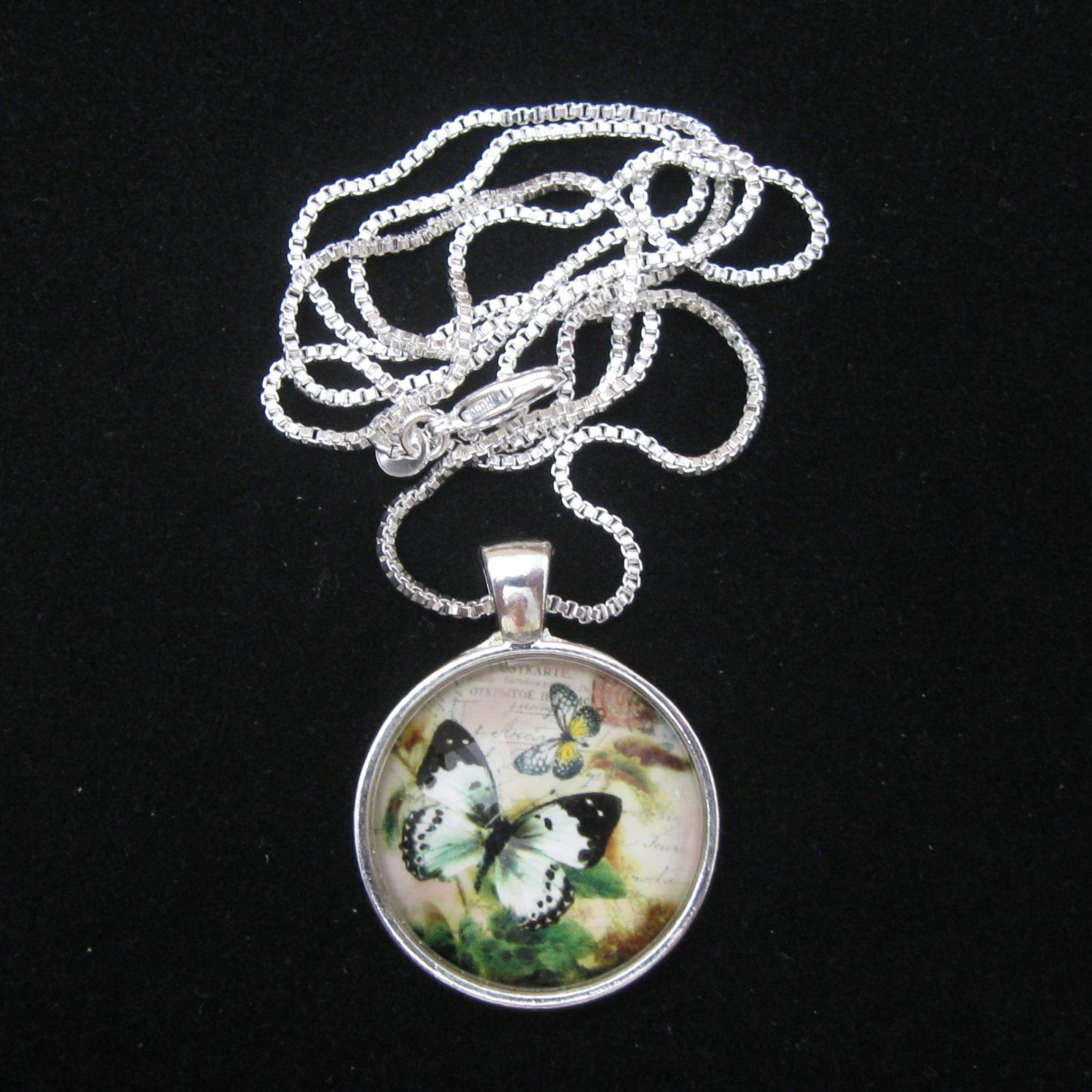 Butterfly Glass Pendant and Necklace with Optional Silver Plated  Chain