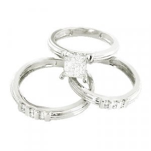 14k gold diamond wedding Ring set with round and princess cut diamonds 0.67 ctw.