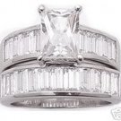 2.70ct EMERALD-CUT SIMULATED DIAMOND ENGAGEMENT WEDDING RING SET
