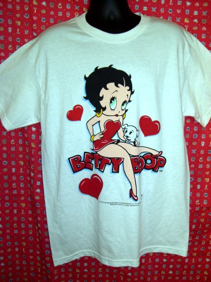 Vintage 1995 Betty Boop Large White T-Shirt Hearts